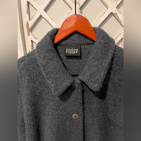 Eileen Fisher Wool Blend Bouclé Cropped Blazer In Teal Size M - Picture 3 of 10